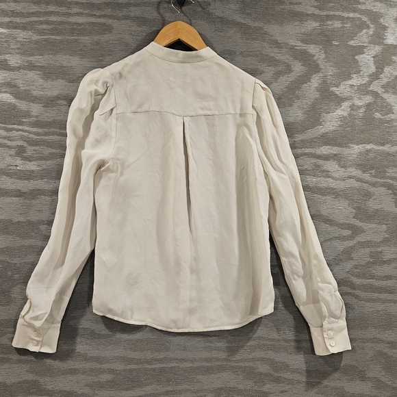 AG Adriano Goldschmeid S Ivory Dust Mandarin Collar Cupro Avery Button Up Shirt - Picture 3 of 12